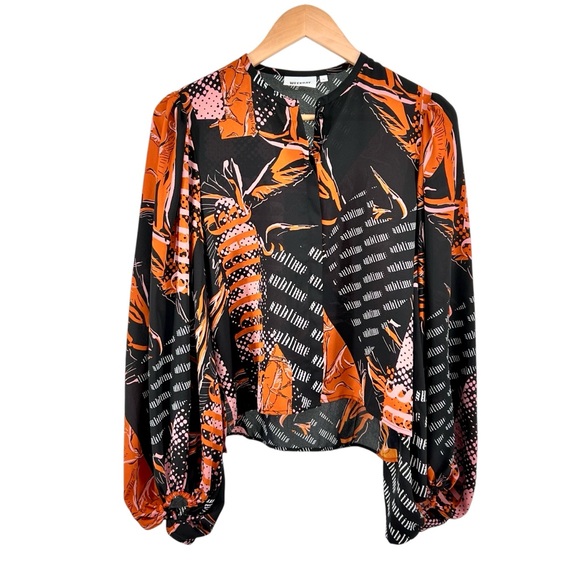 Weekday Sublime Bowe Blouse Small Abstract Print Billowing Sleeve Flowy Colorful - Picture 2 of 16